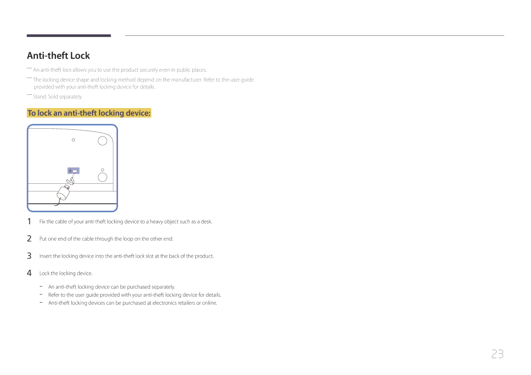 Samsung MD55C, MD32C user manual Anti-theft Lock, To lock an anti-theft locking device 