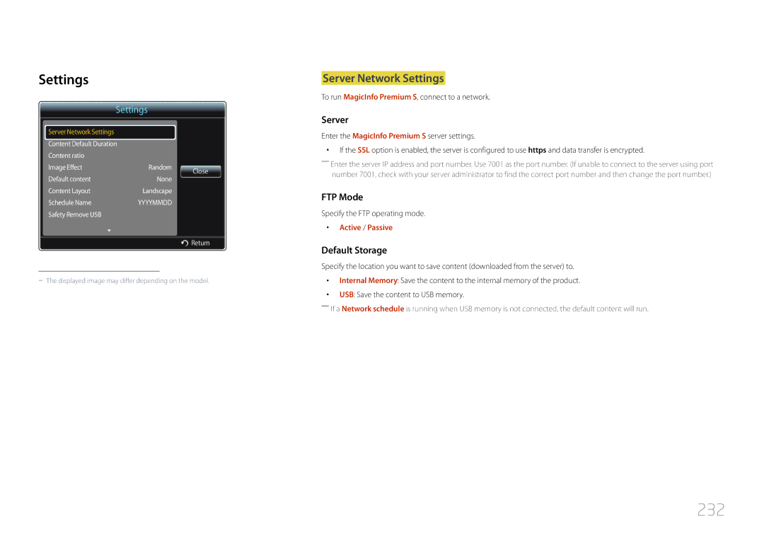 Samsung MD32C, MD55C user manual 232, To run MagicInfo Premium S, connect to a network 