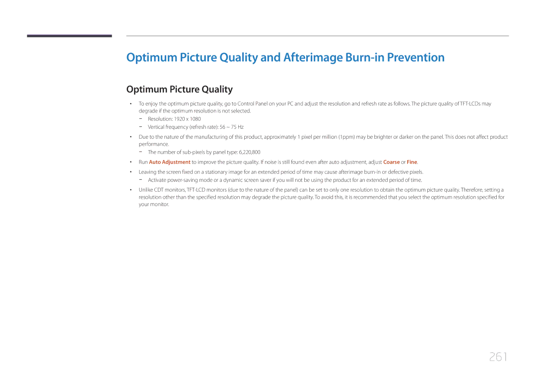 Samsung MD55C, MD32C user manual Optimum Picture Quality and Afterimage Burn-in Prevention, 261 