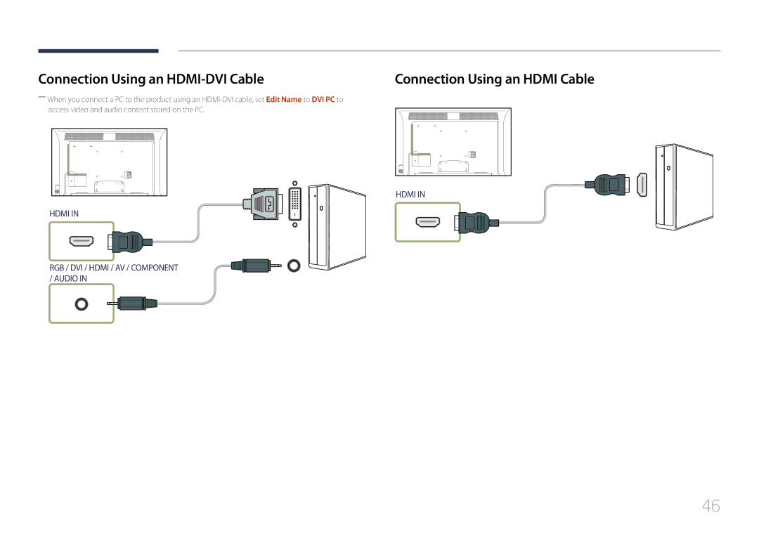 Samsung MD32C, MD55C user manual Connection Using an HDMI-DVI Cable, Connection Using an Hdmi Cable 