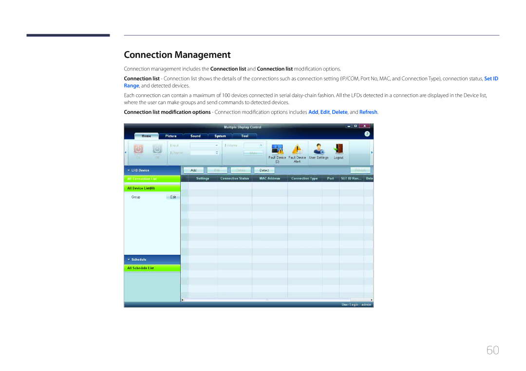 Samsung MD32C, MD55C user manual Connection Management 