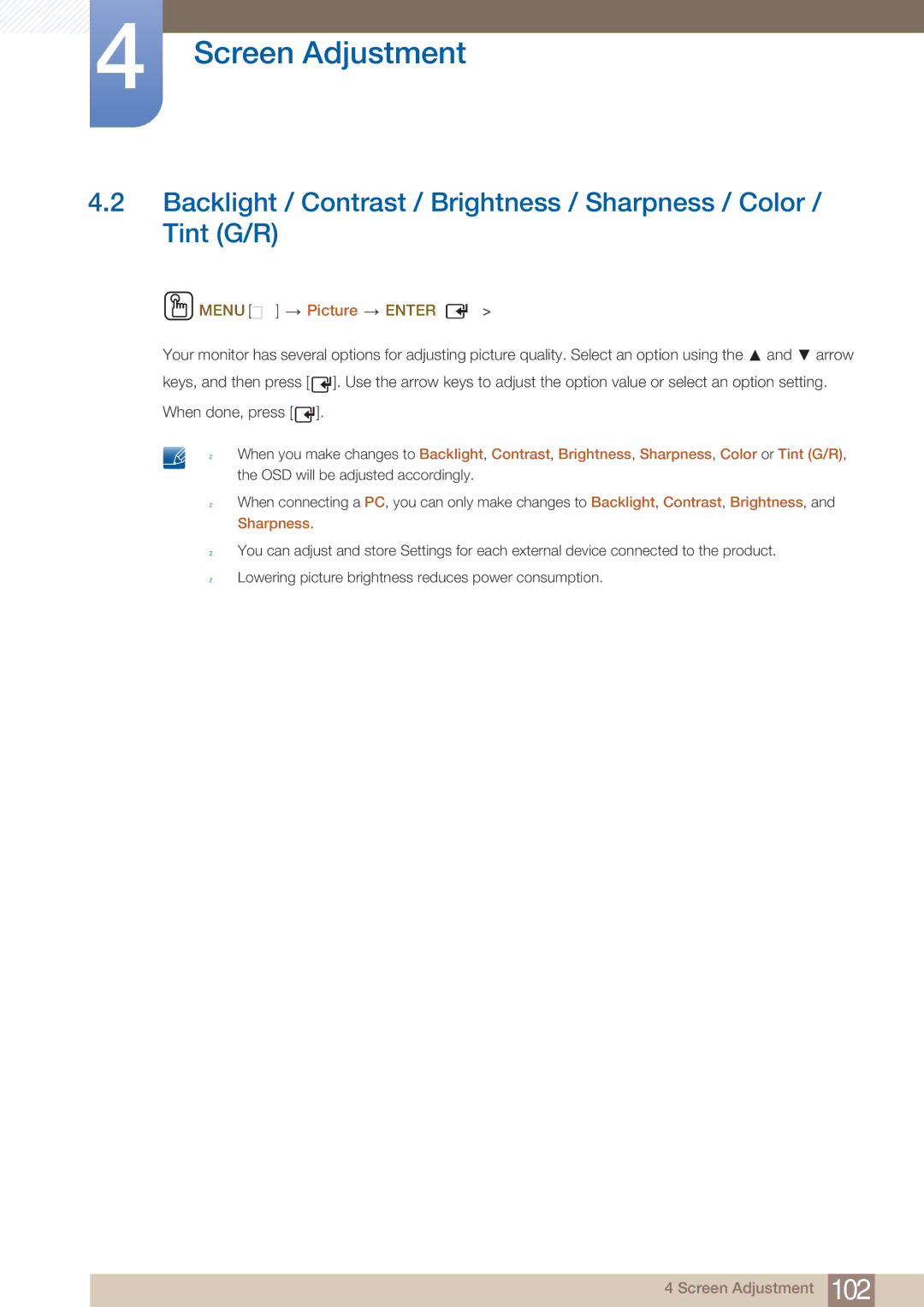 Samsung MD40B, MD46B user manual Menu m Picture Enter 