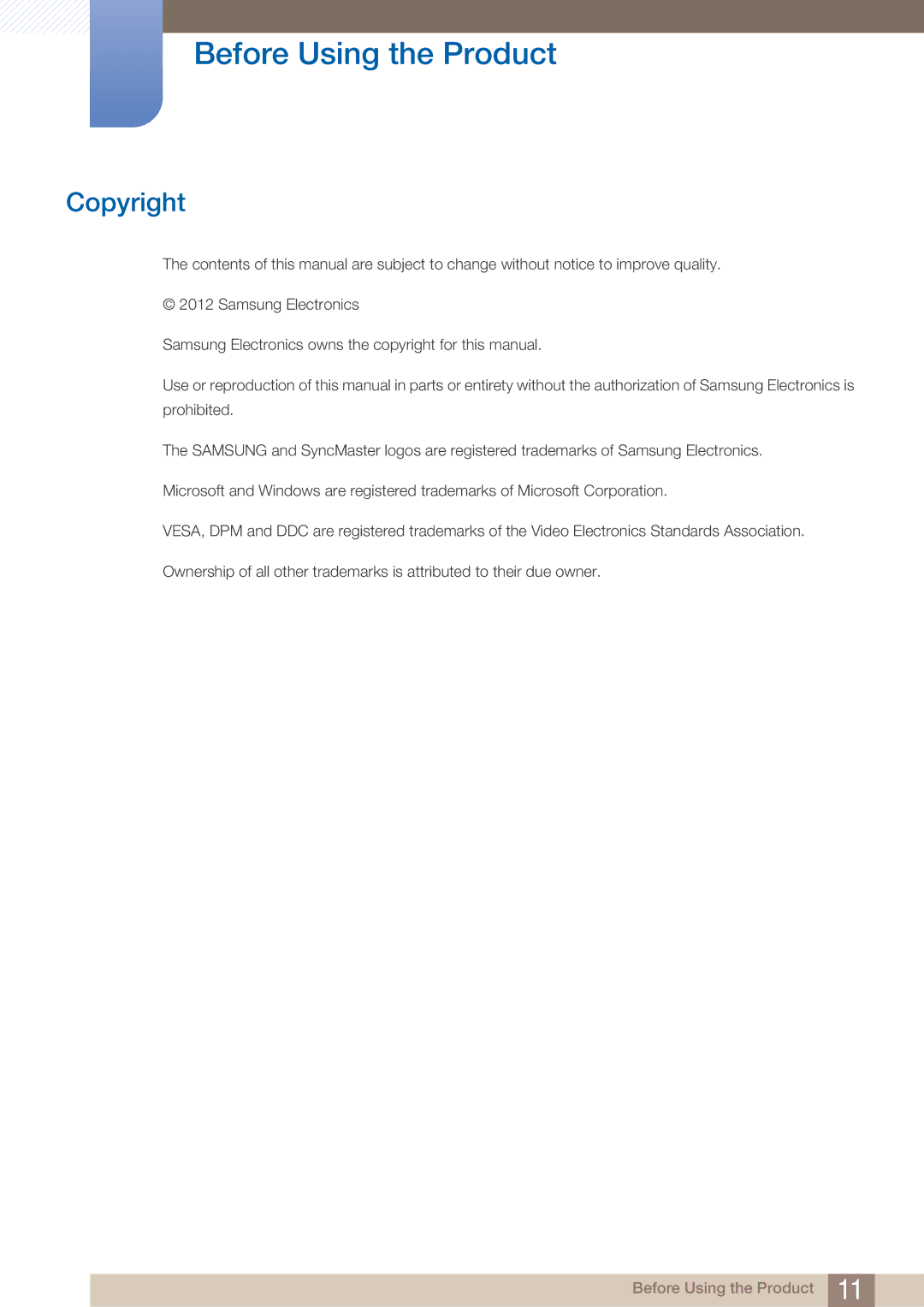 Samsung MD46B, MD40B user manual Before Using the Product, Copyright 