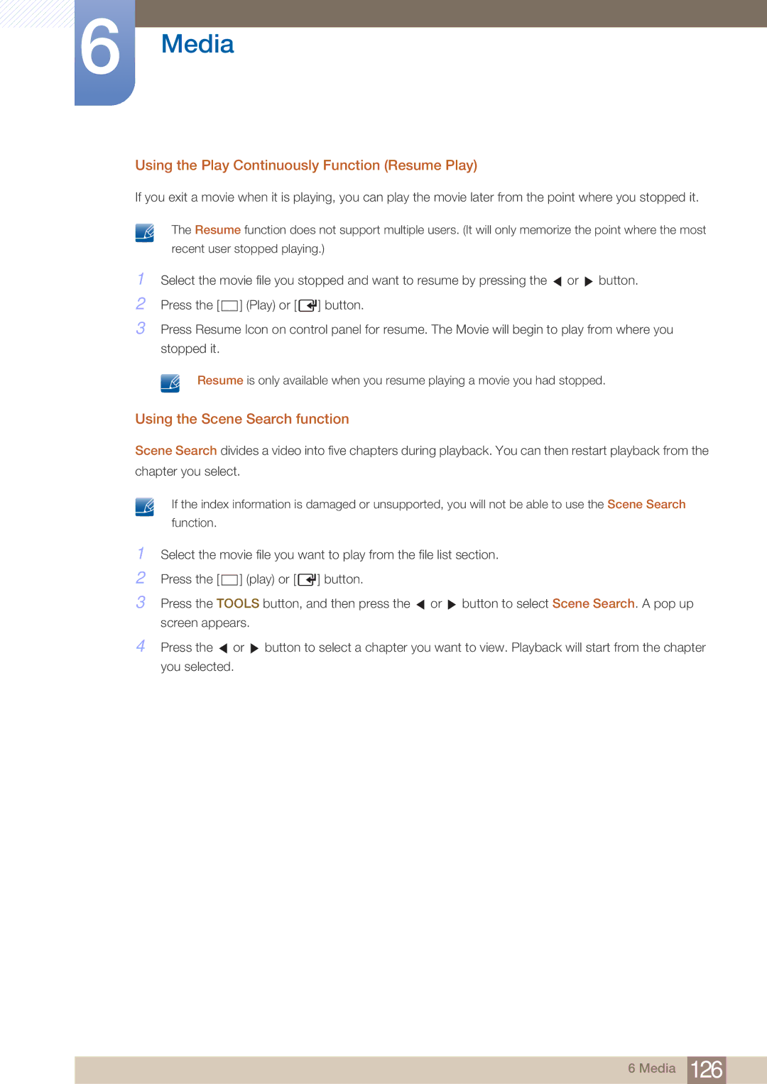 Samsung MD40B, MD46B user manual Using the Play Continuously Function Resume Play 