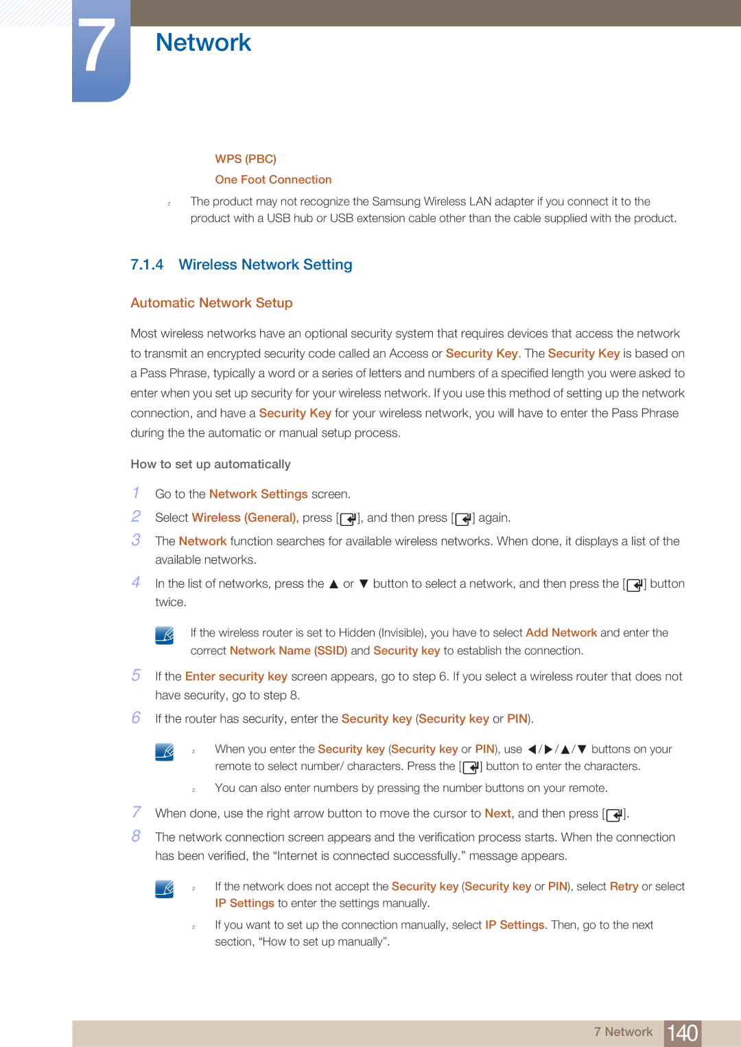 Samsung MD40B, MD46B user manual Wireless Network Setting, Automatic Network Setup, One Foot Connection 