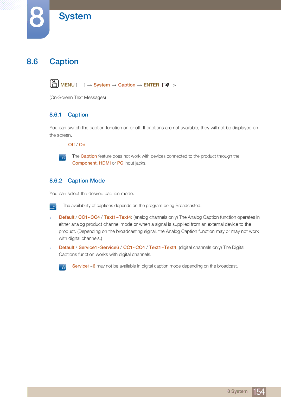 Samsung MD40B, MD46B user manual Caption Mode 