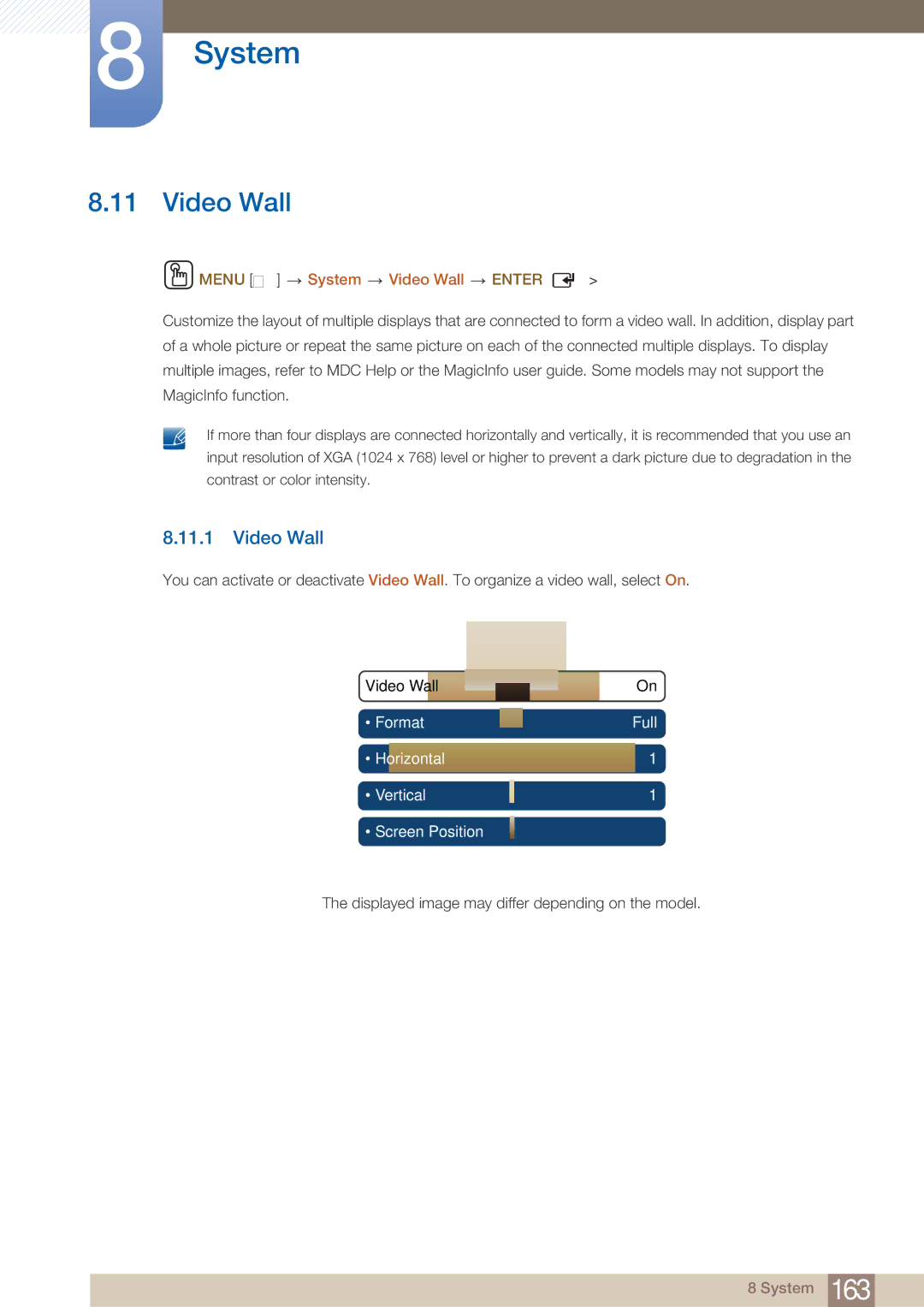 Samsung MD46B, MD40B user manual Menu m System Video Wall Enter 