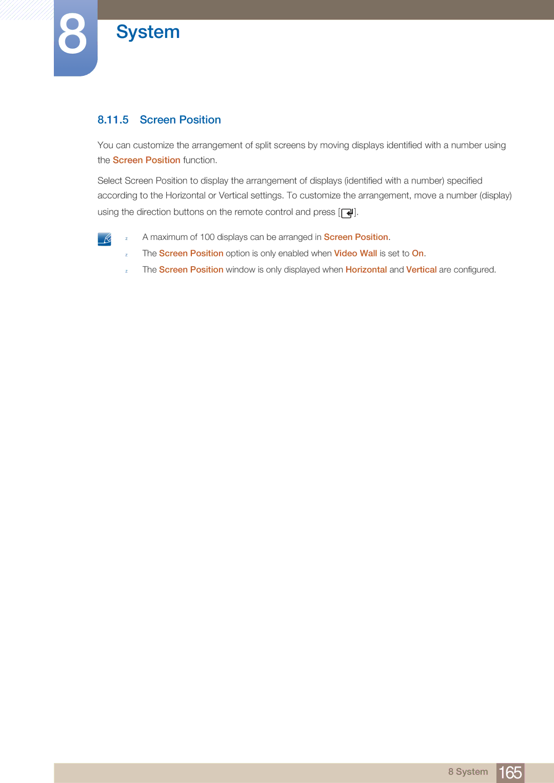 Samsung MD46B, MD40B user manual Screen Position 