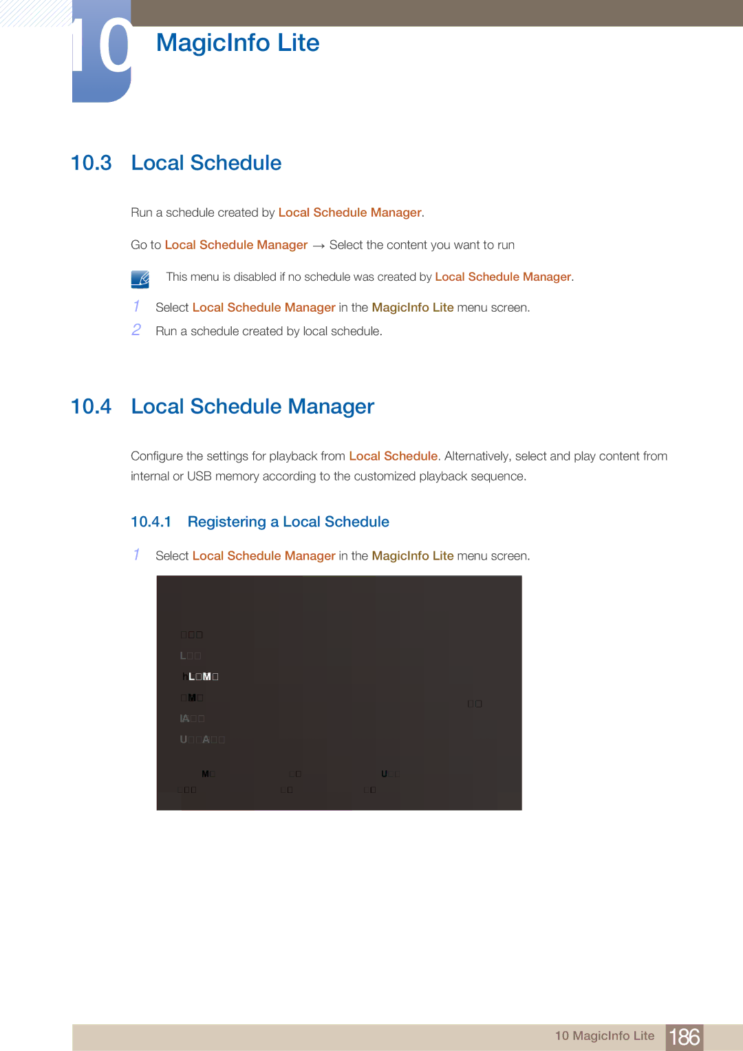 Samsung MD40B, MD46B user manual Local Schedule Manager, Registering a Local Schedule 