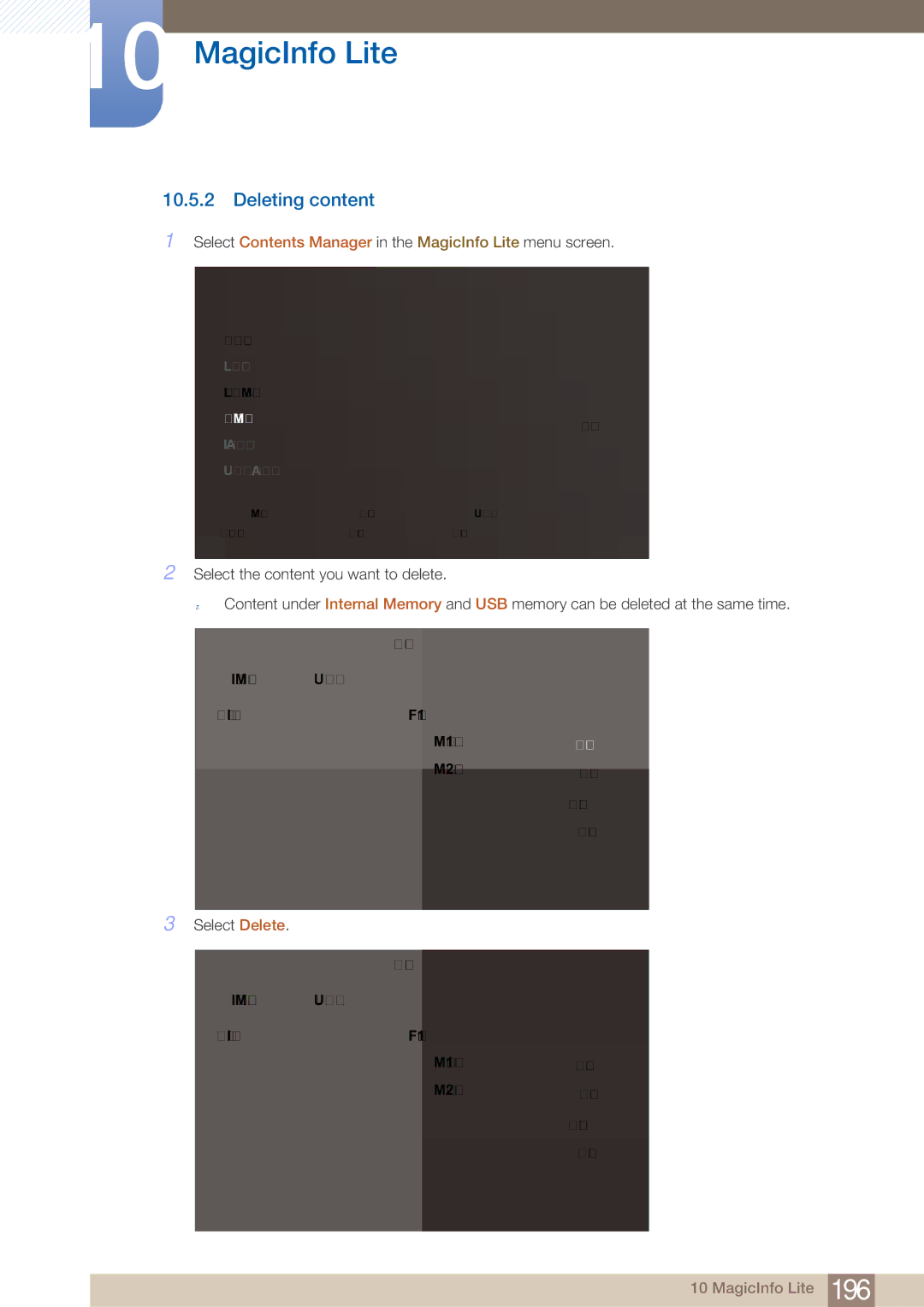 Samsung MD40B, MD46B user manual Deleting content, Select Delete 