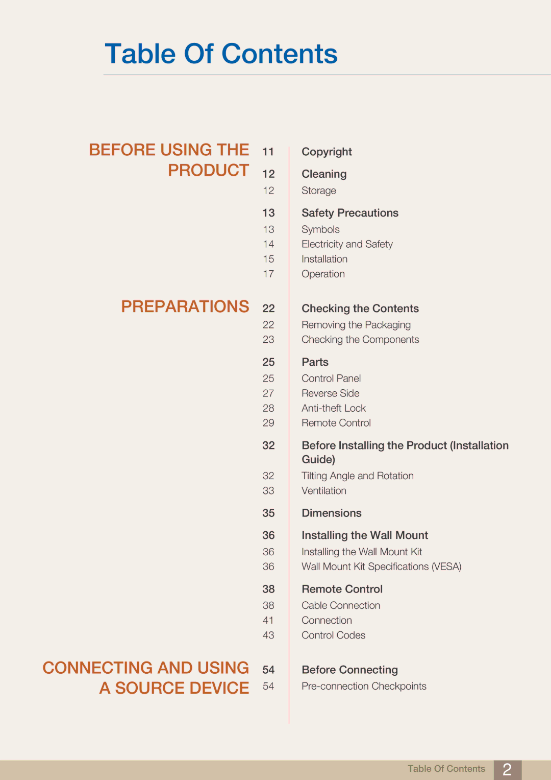 Samsung MD40B, MD46B user manual Table Of Contents 