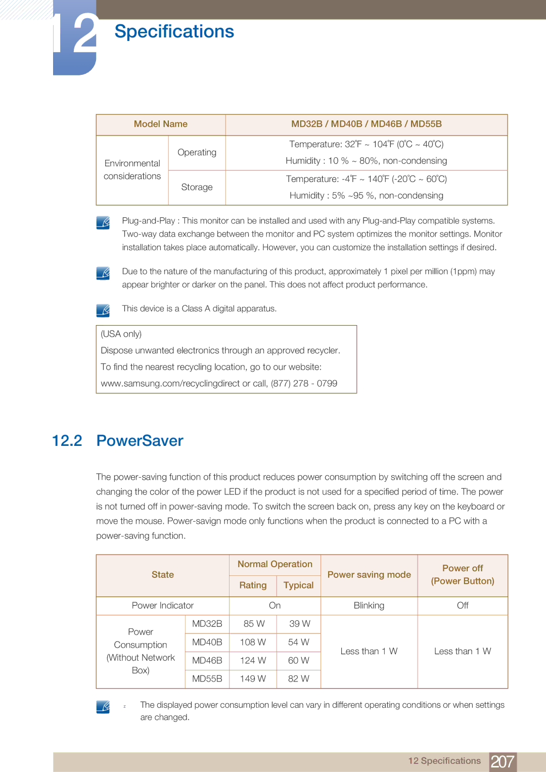 Samsung MD46B, MD40B user manual PowerSaver 