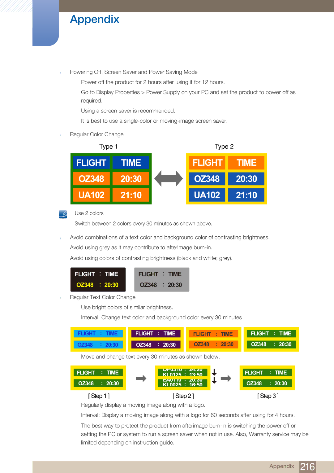 Samsung MD40B, MD46B user manual 2110, † Move and change text every 30 minutes as shown below 