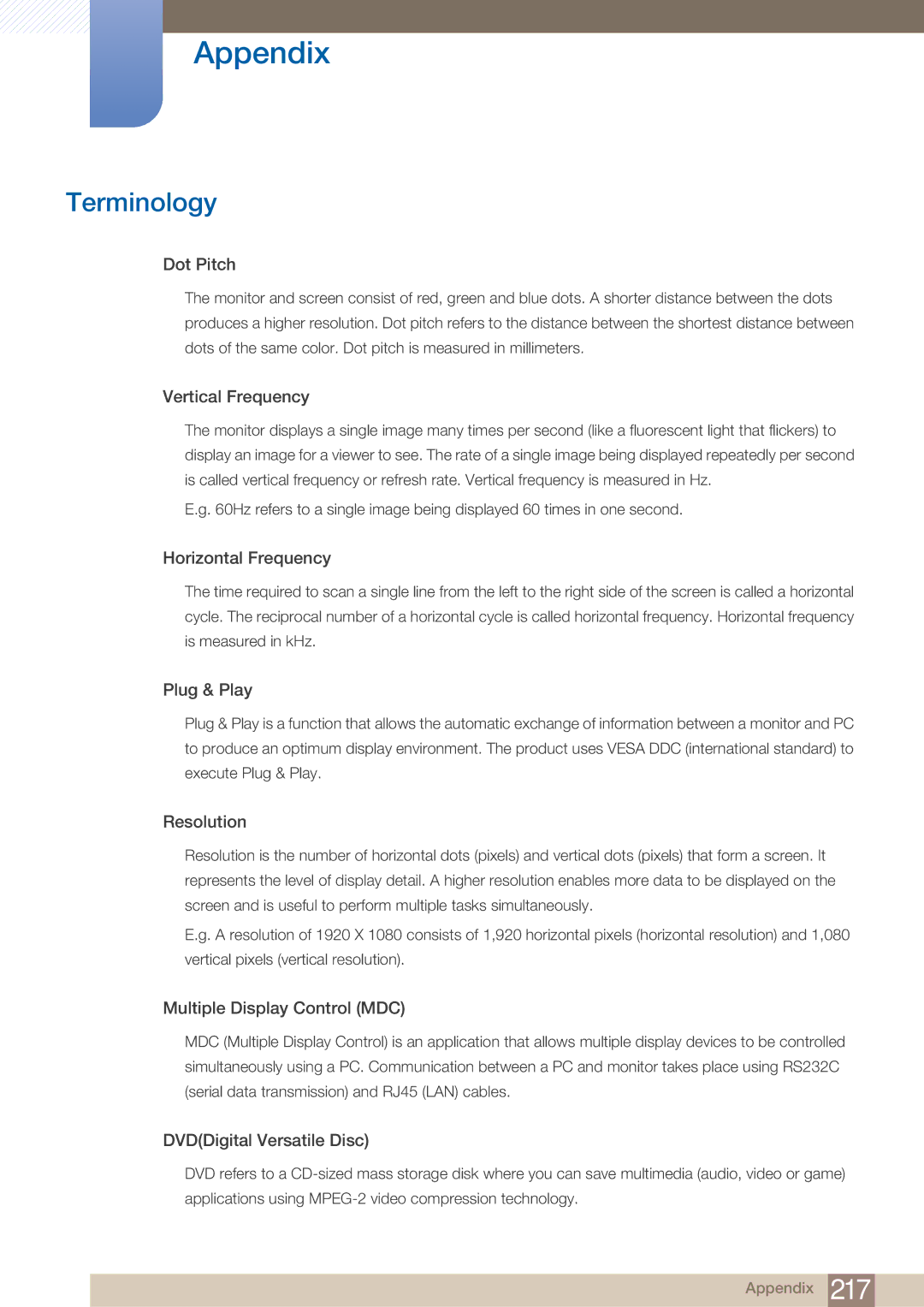 Samsung MD46B, MD40B user manual Terminology, Dot Pitch 