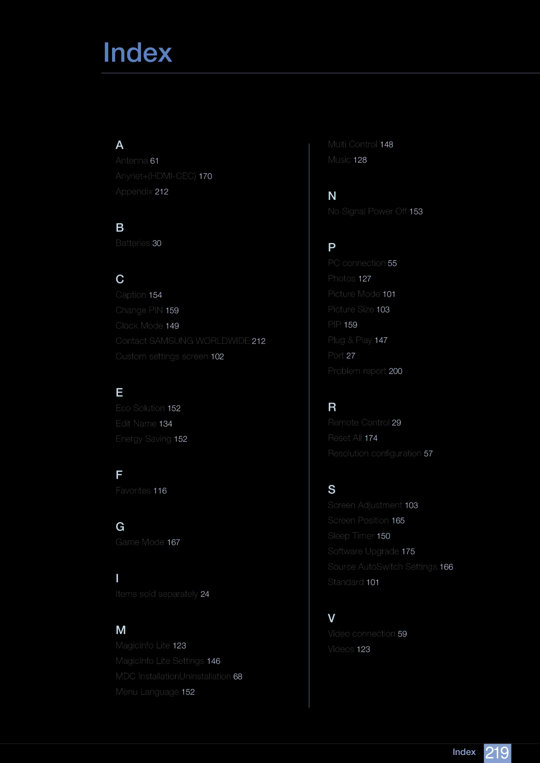 Samsung MD46B, MD40B user manual Index 