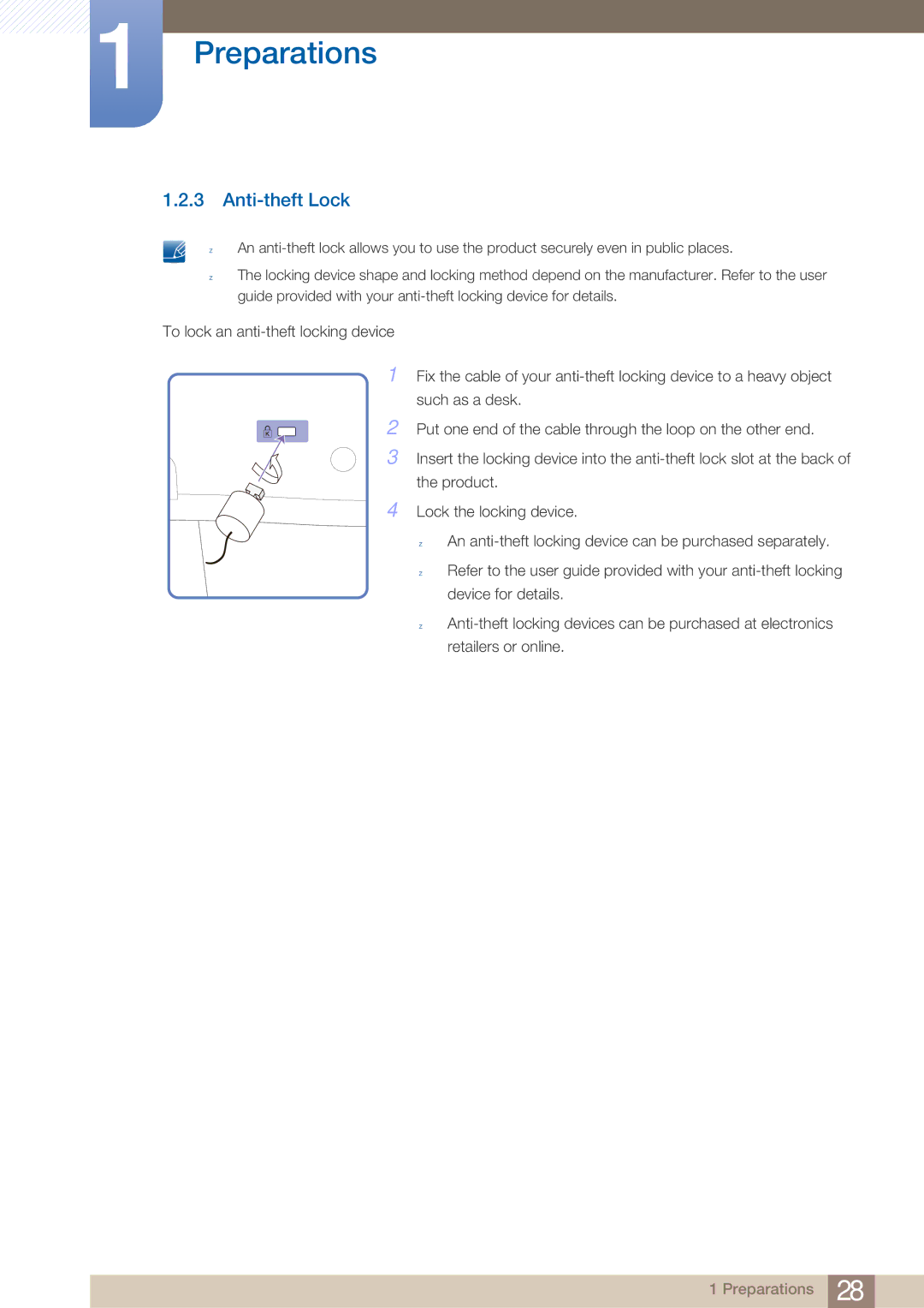 Samsung MD40B, MD46B user manual Anti-theft Lock 