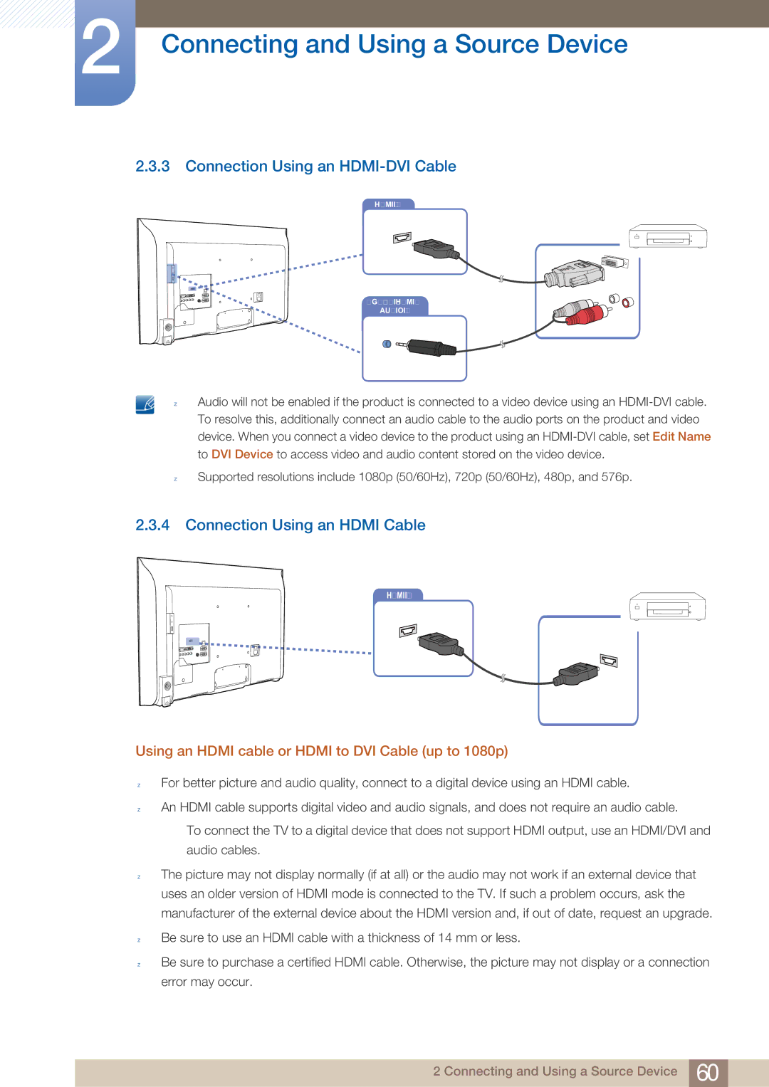 Samsung MD40B, MD46B user manual Connection Using an HDMI-DVI Cable, Connection Using an Hdmi Cable 