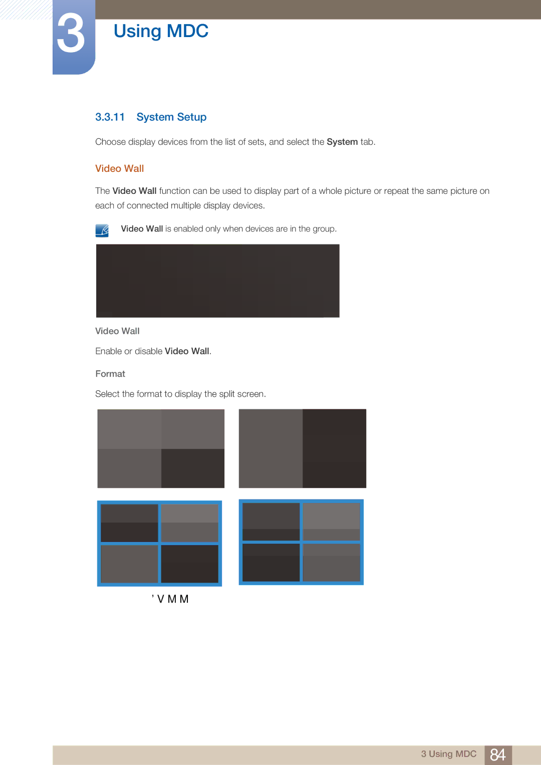 Samsung MD40B, MD46B user manual System Setup, Video Wall, Format 