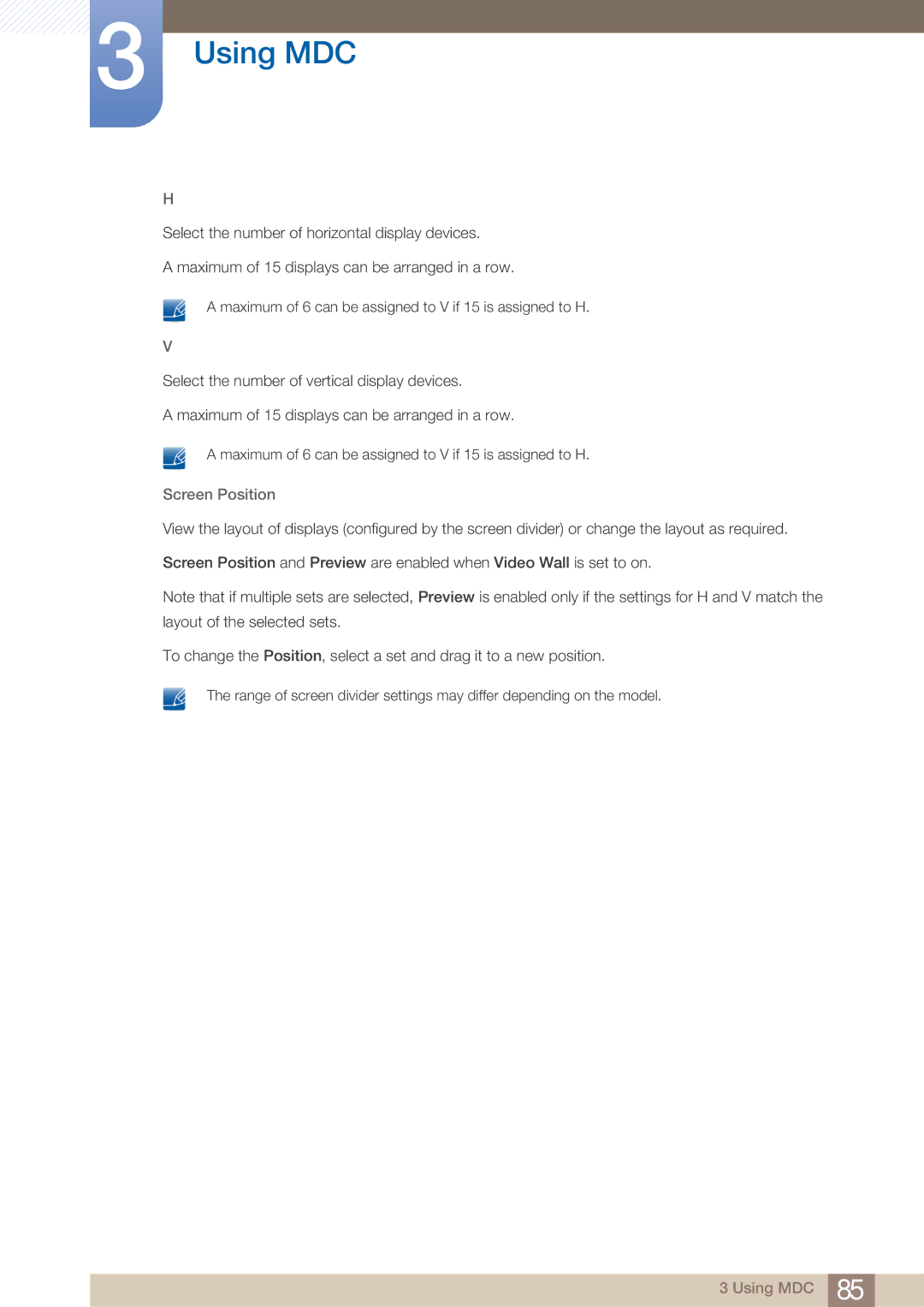 Samsung MD46B, MD40B user manual Screen Position 