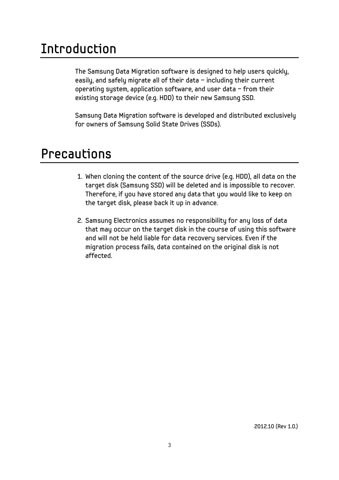 Samsung MZ7PD256BW, MD65C manual Introduction, Precautions 