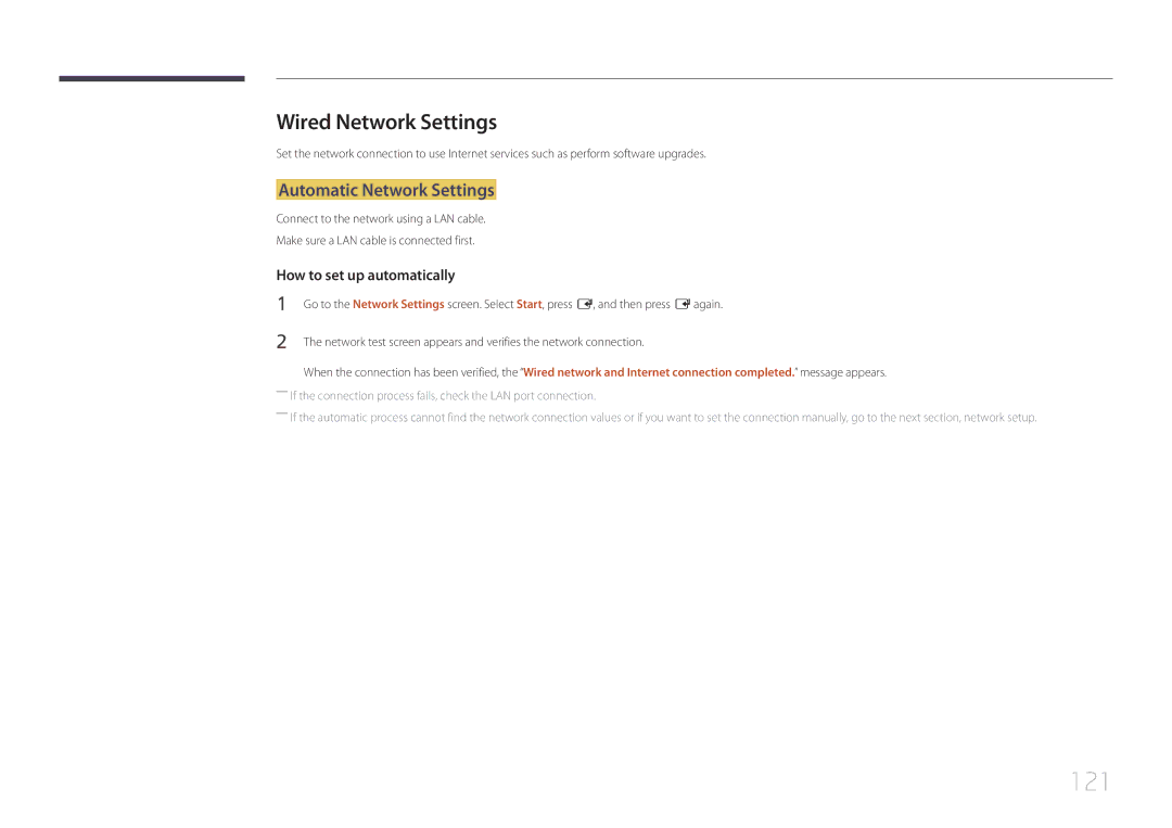 Samsung MD65C user manual Wired Network Settings, Automatic Network Settings 