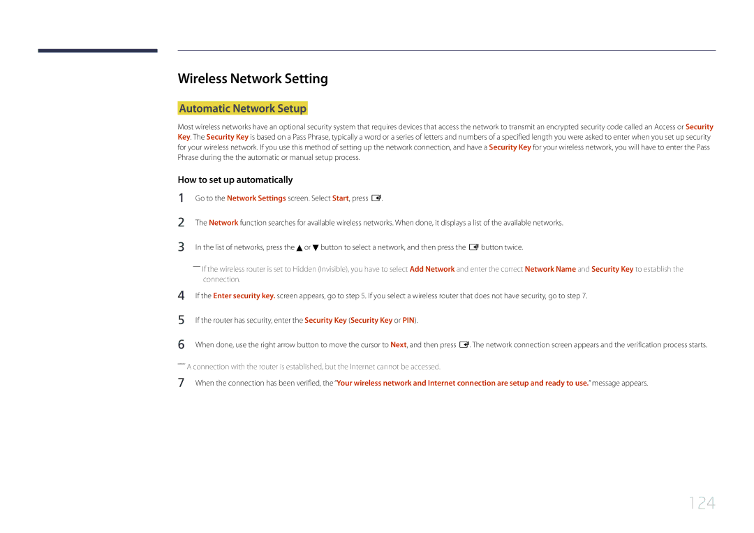 Samsung MD65C user manual Wireless Network Setting, Automatic Network Setup 