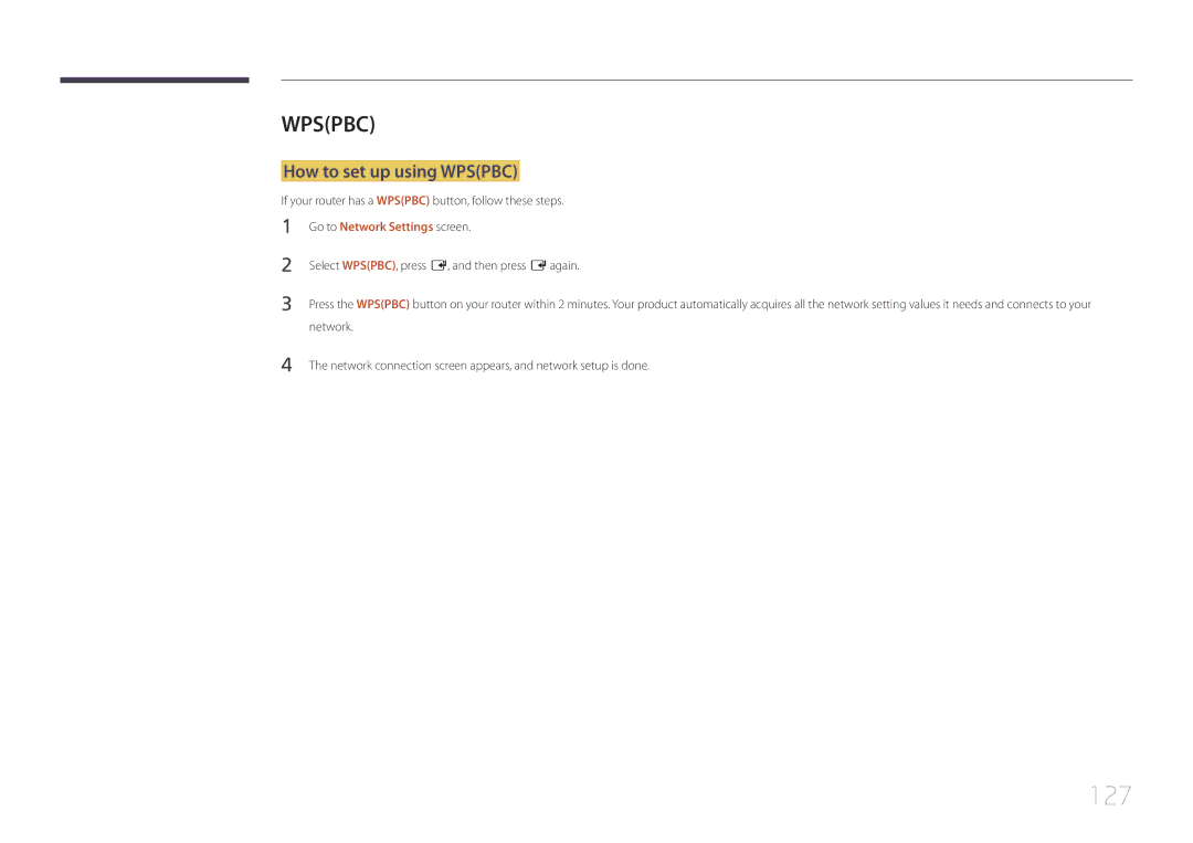 Samsung MD65C user manual How to set up using Wpspbc, If your router has a Wpspbc button, follow these steps, Network 