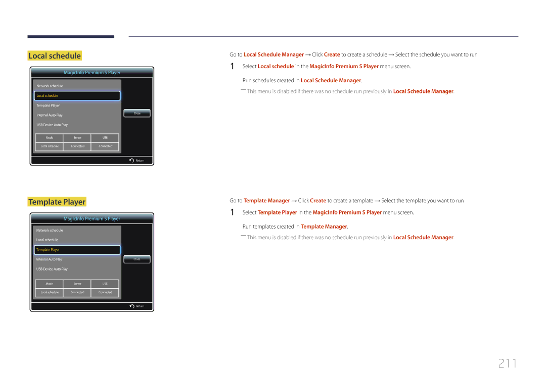 Samsung MD65C user manual 211, Template Player 