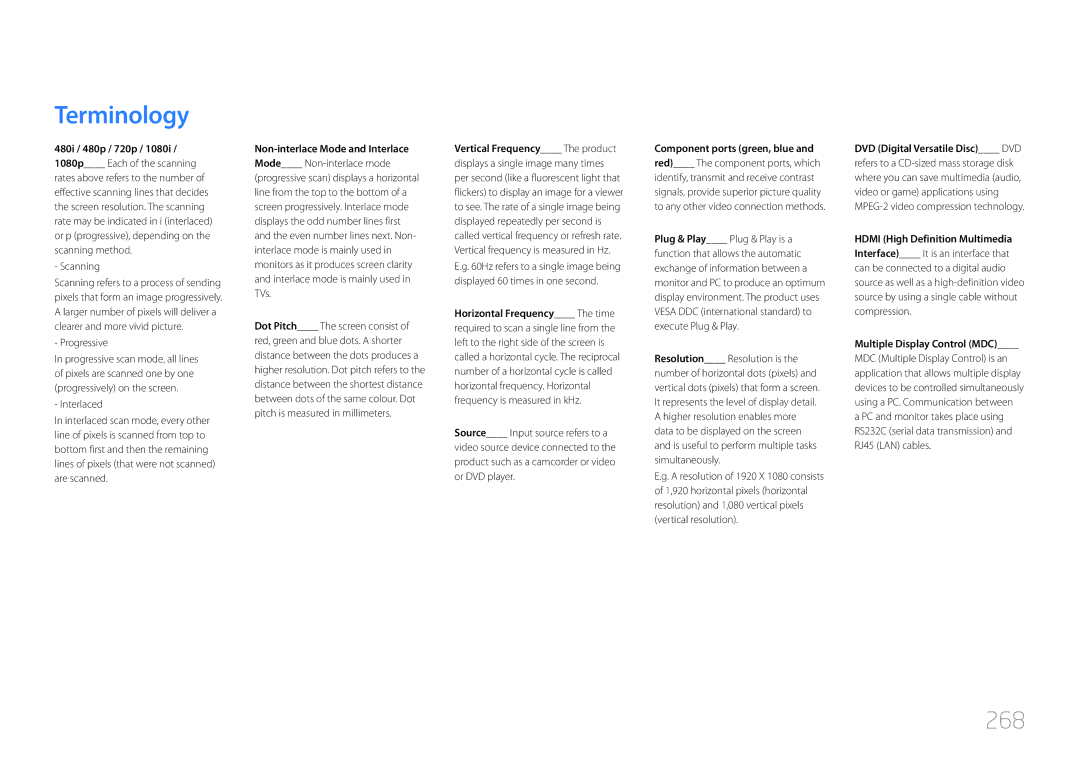 Samsung MD65C user manual Terminology, 268 