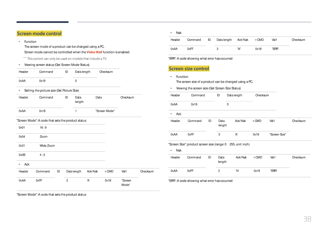 Samsung MD65C user manual Screen mode control 