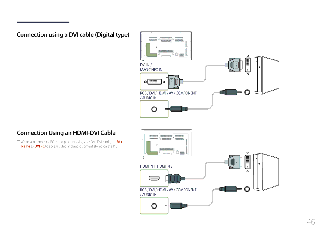 Samsung MD65C user manual Connection using a DVI cable Digital type, Connection Using an HDMI-DVI Cable 