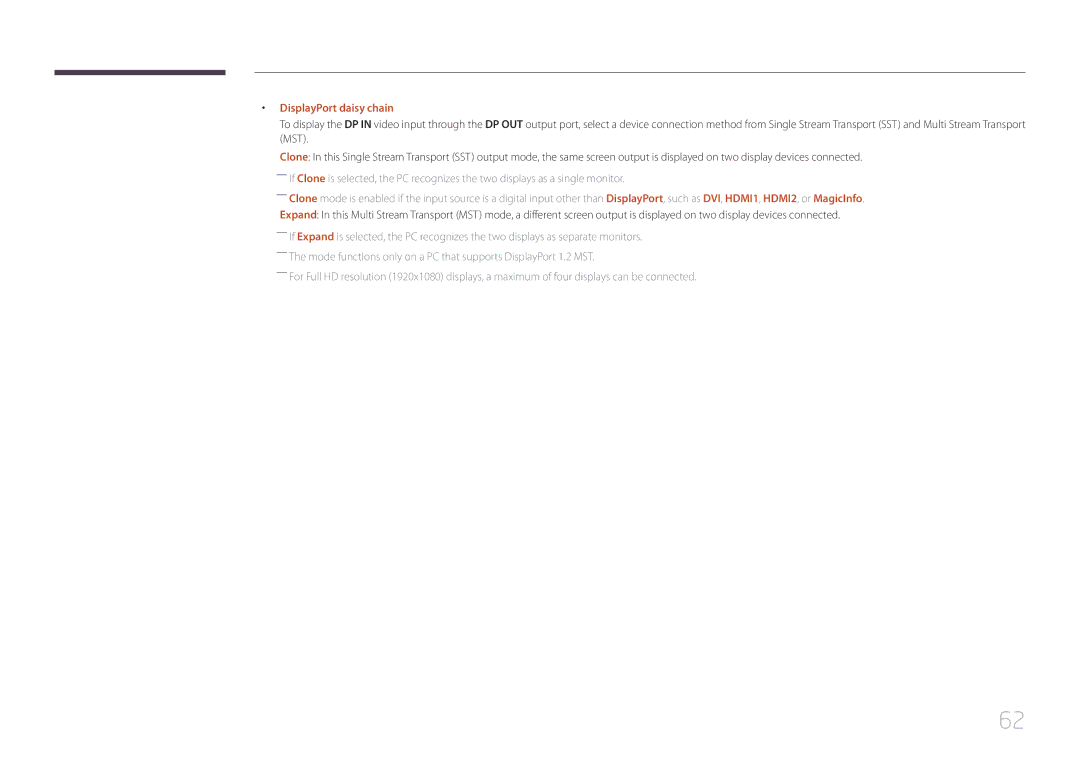 Samsung MD65C user manual DisplayPort daisy chain 