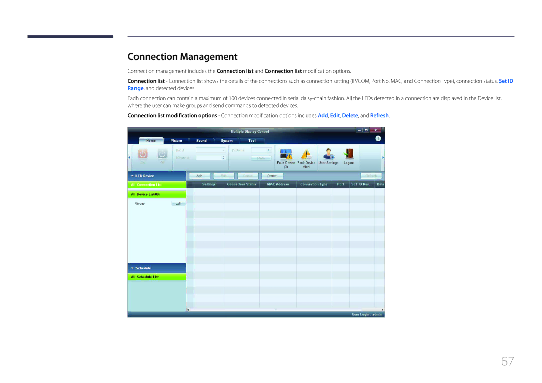 Samsung MD65C user manual Connection Management 