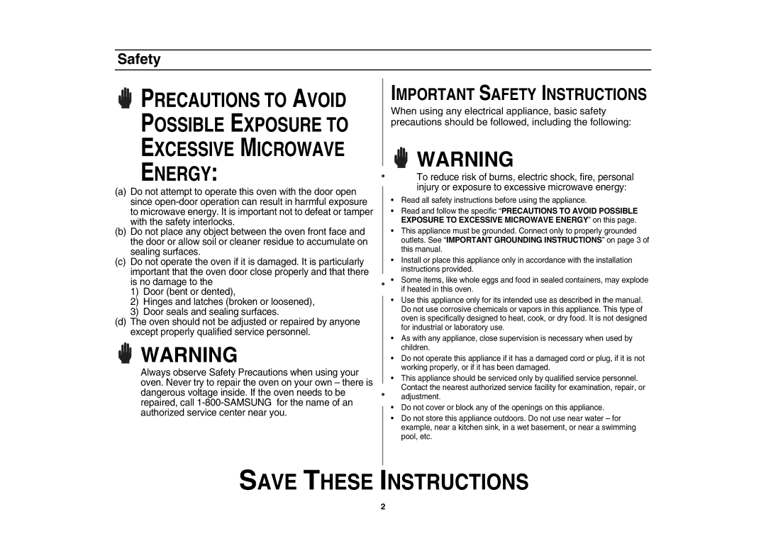 Samsung MD800 owner manual Important Safety Instructions 