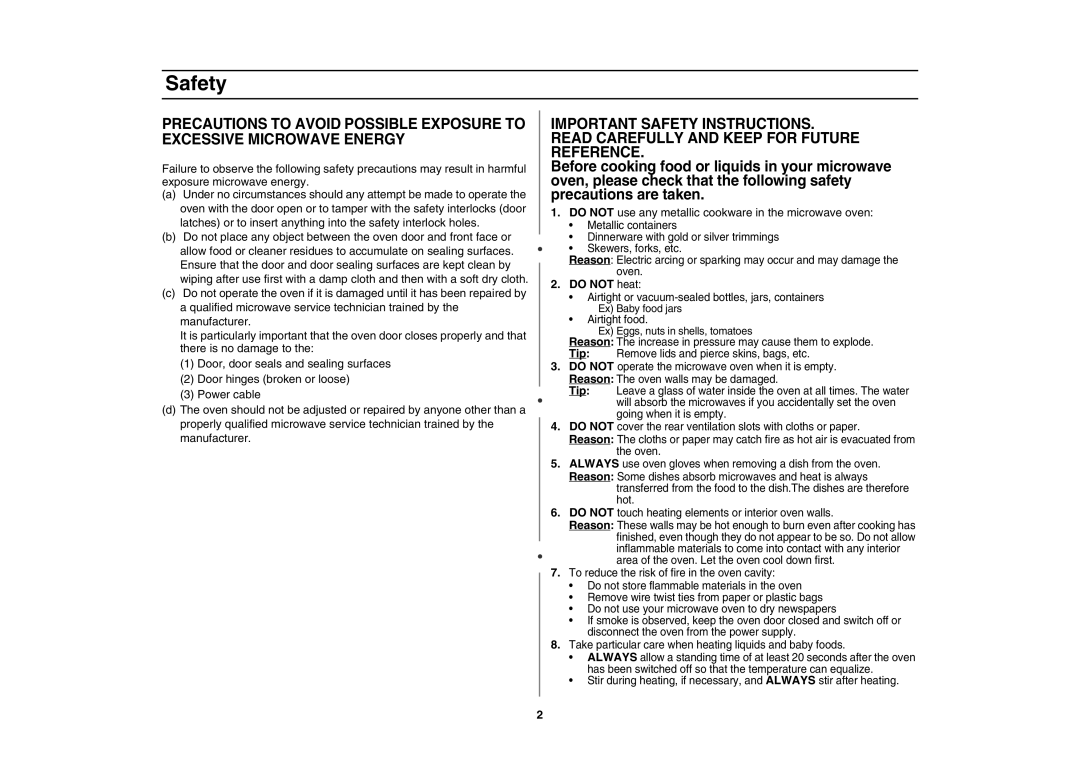 Samsung MD800SE/ZAM manual Safety, Do not heat 