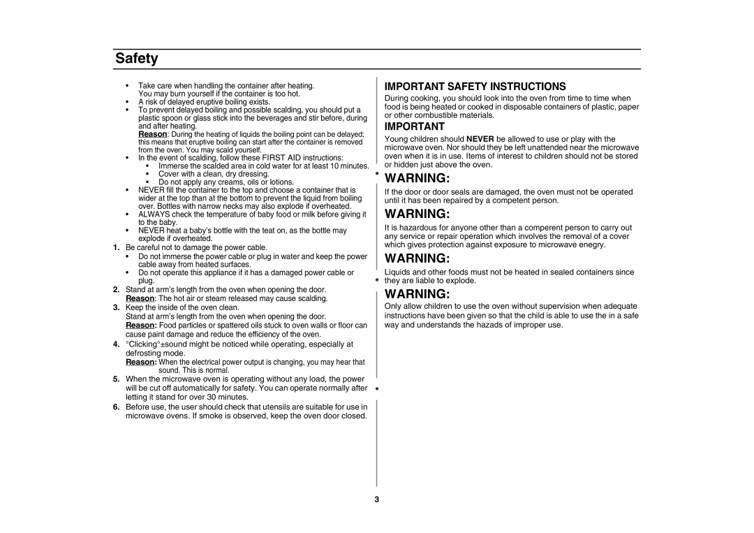 Samsung MD800SE/ZAM manual Important Safety Instructions 