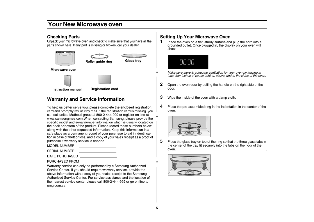 Samsung MD800SE/ZAM manual Your New Microwave oven, Warranty and Service Information, Checking Parts 