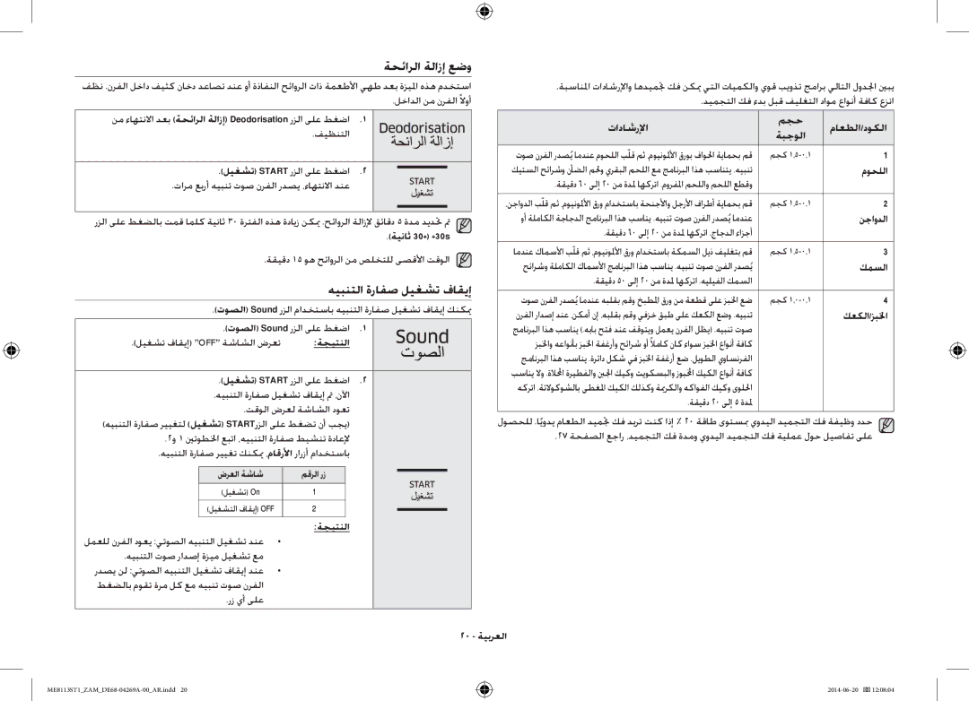 Samsung ME0113M1/ZAM, ME8113ST1/ZAM manual ةحئارلا ةلازإ عضو, هيبنتلا ةرافص ليغشت فاقيإ 