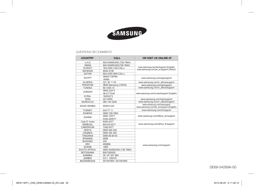 Samsung ME0113M1/ZAM, ME8113ST1/ZAM manual South Africa 