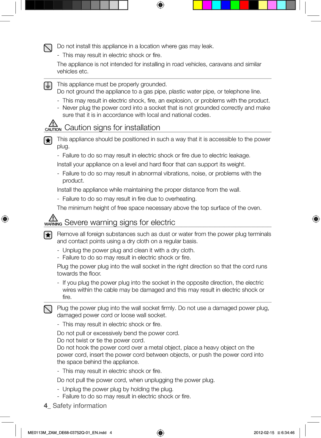 Samsung ME0113M/ZAM manual Safety information 