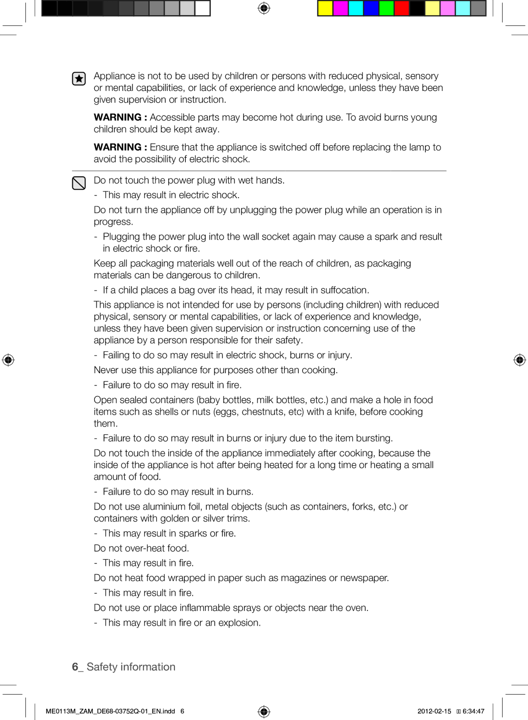 Samsung ME0113M/ZAM manual Safety information 