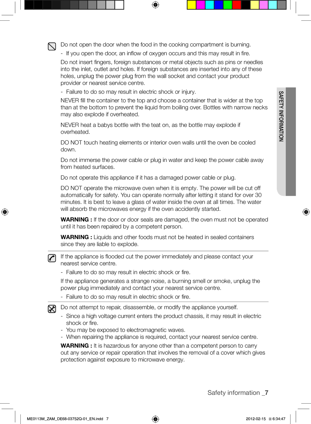 Samsung ME0113M/ZAM manual Safety information 