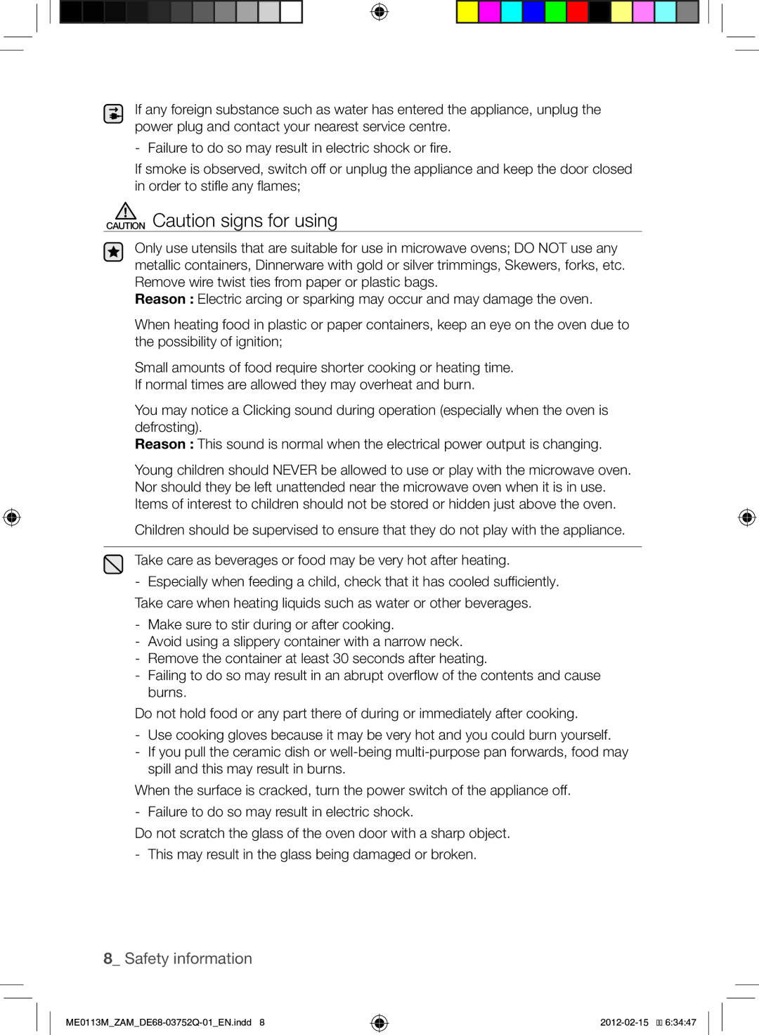 Samsung ME0113M/ZAM manual Safety information 