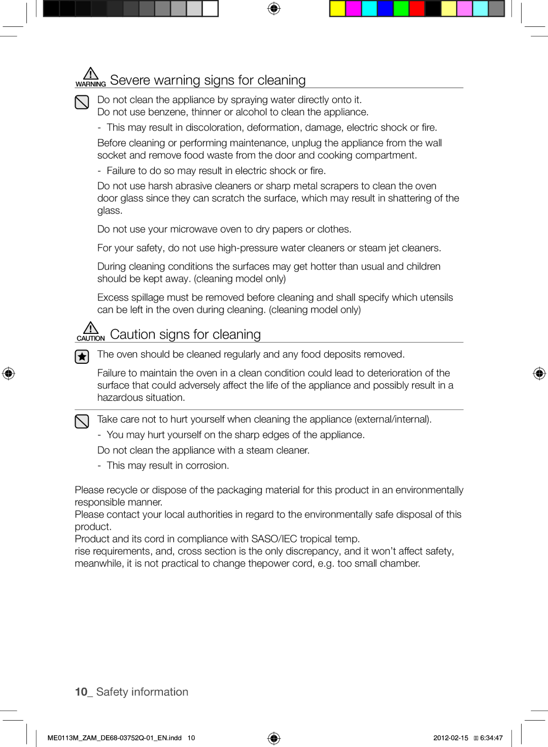 Samsung ME0113M/ZAM manual Safety information 