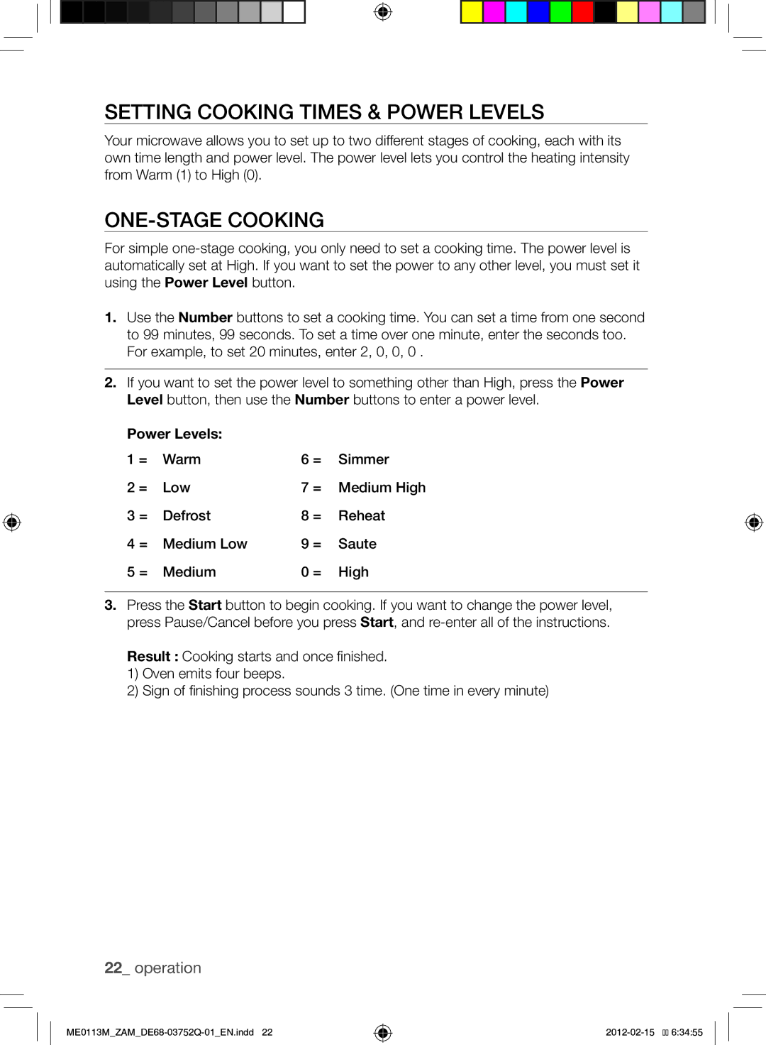 Samsung ME0113M/ZAM manual Setting Cooking Times & Power Levels, One-stage Cooking 