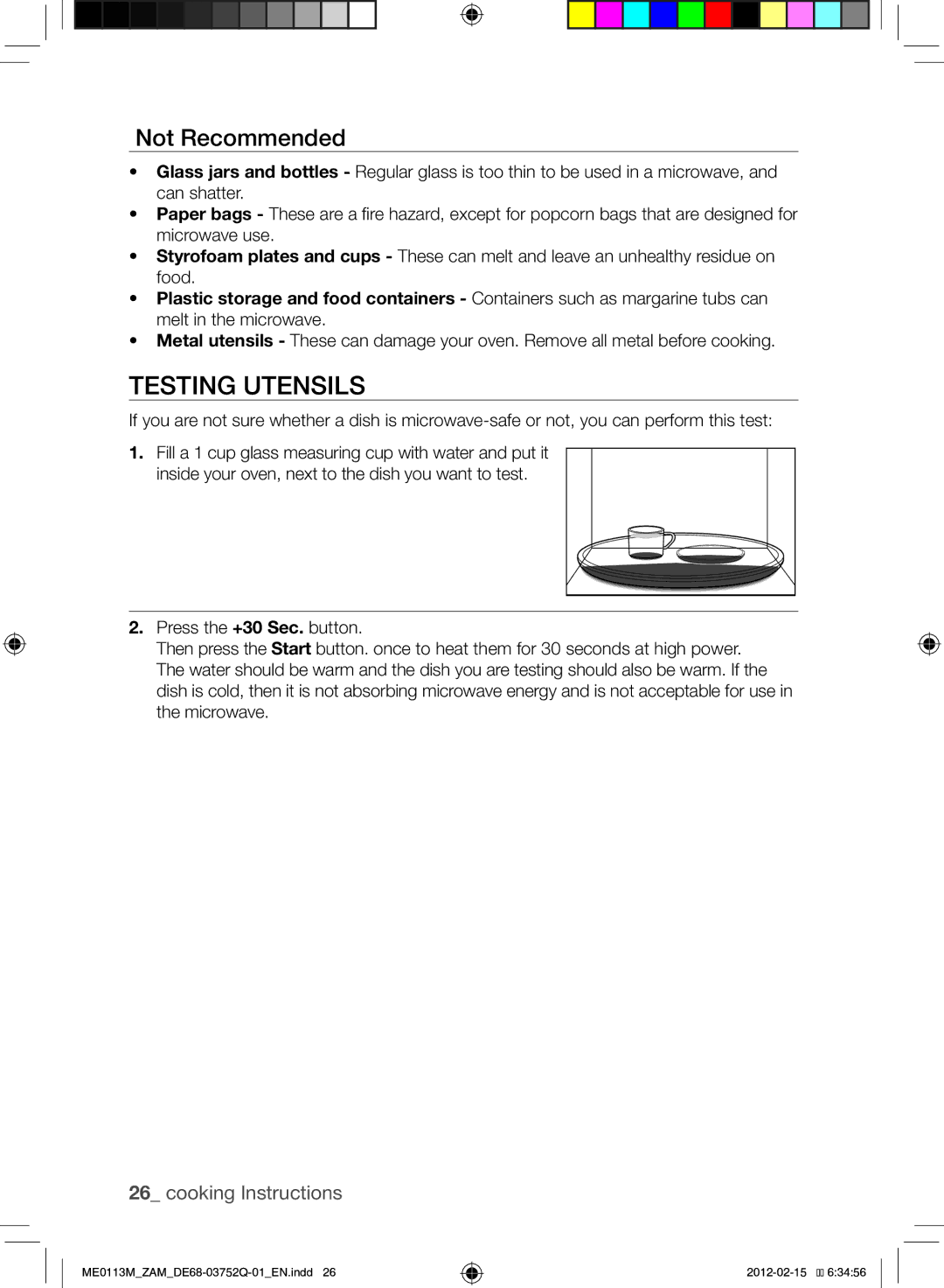 Samsung ME0113M/ZAM manual Testing Utensils, Not Recommended 