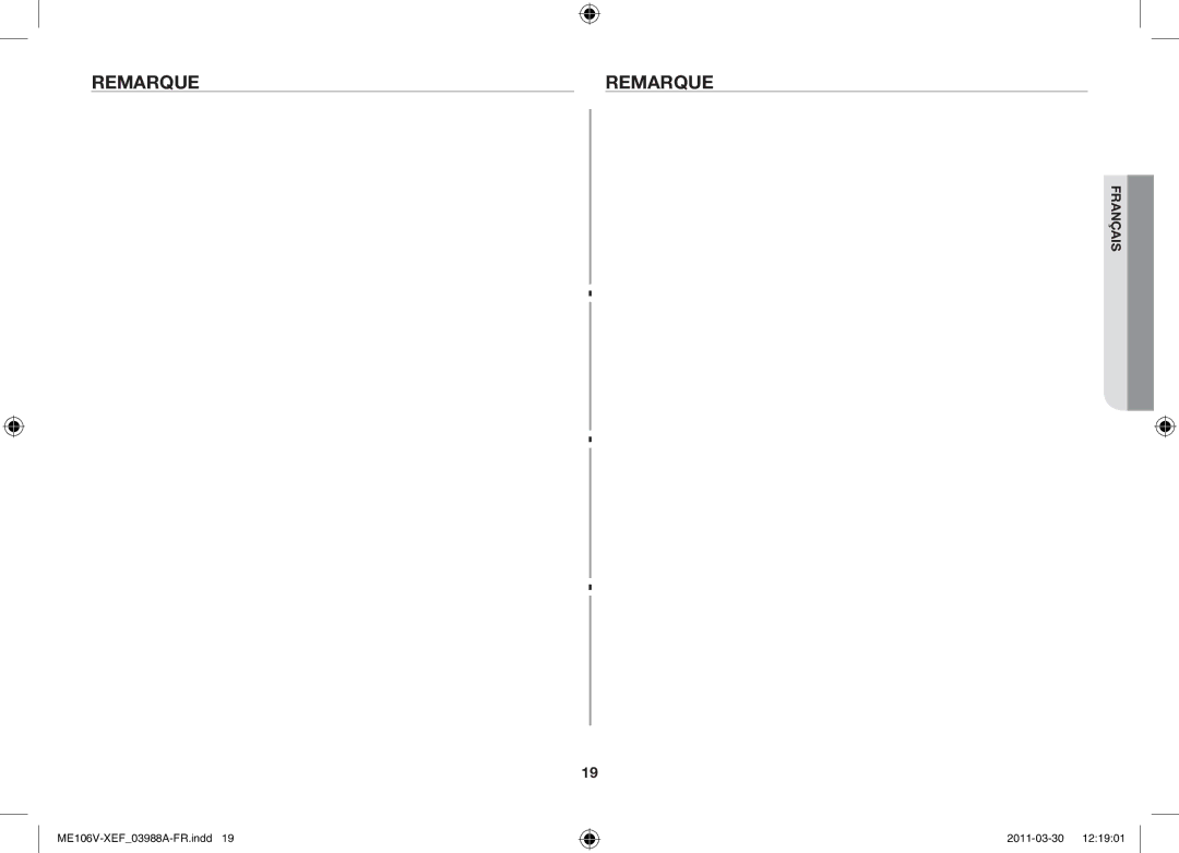 Samsung ME106V-SX/XEF, ME102V-BX/XEF manual Remarque 