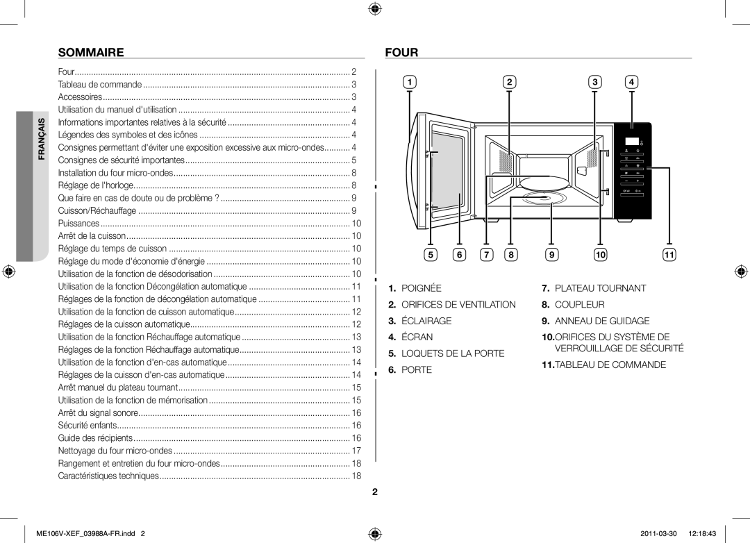Samsung ME102V-BX/XEF, ME106V-SX/XEF manual Sommaire, Four 