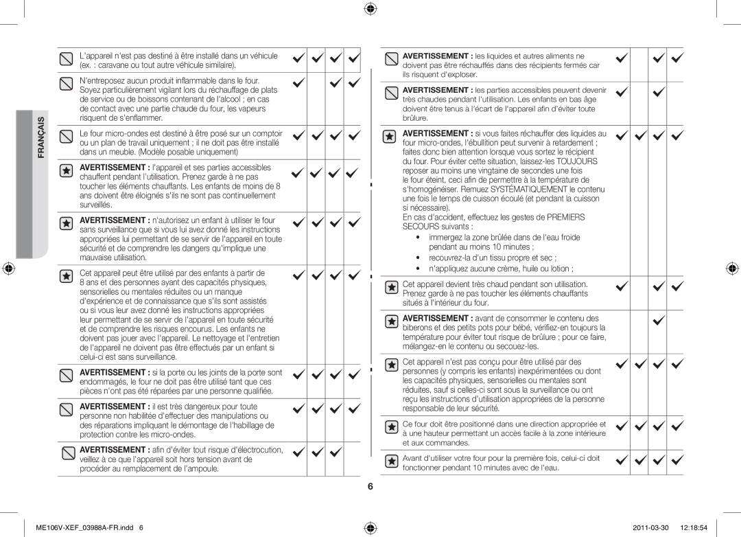 Samsung ME102V-BX/XEF, ME106V-SX/XEF manual Cet appareil peut être utilisé par des enfants à partir de 