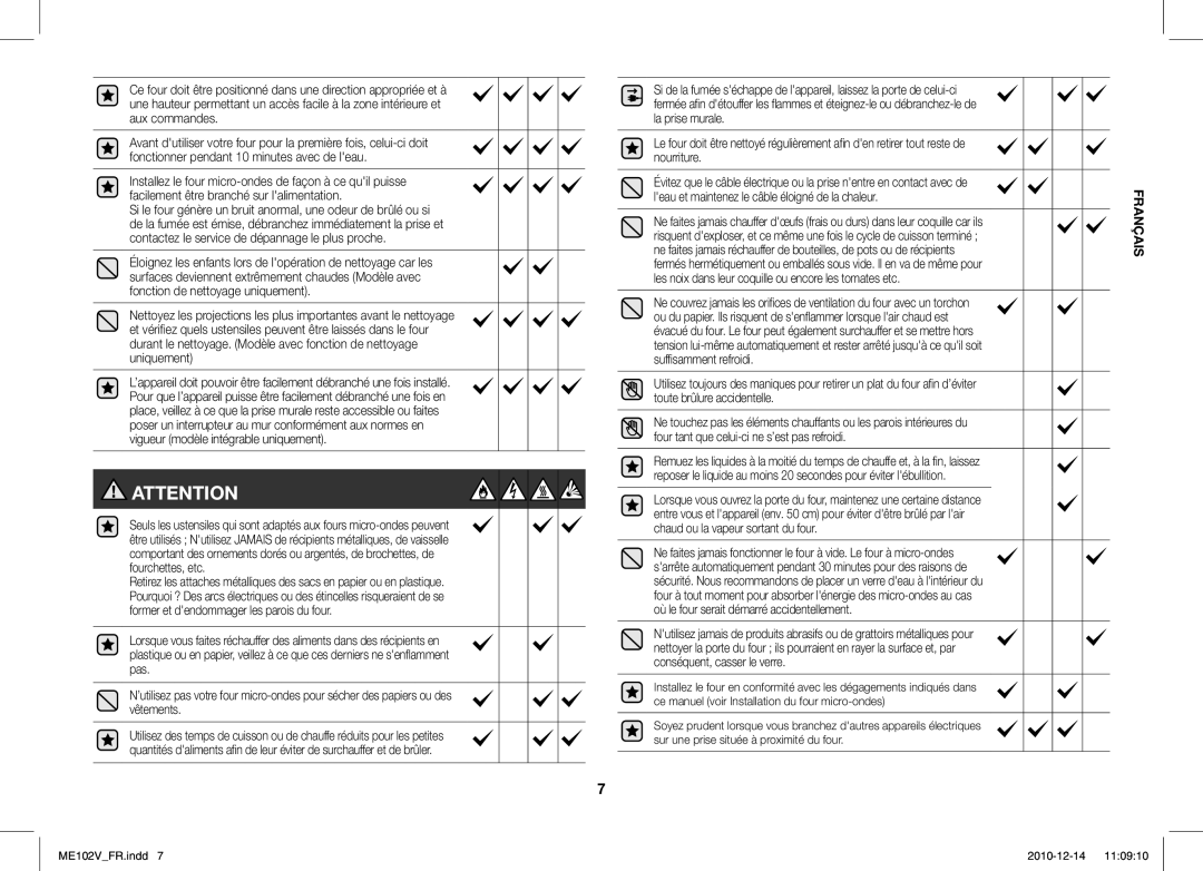 Samsung ME102V-X/XEF manual Français 